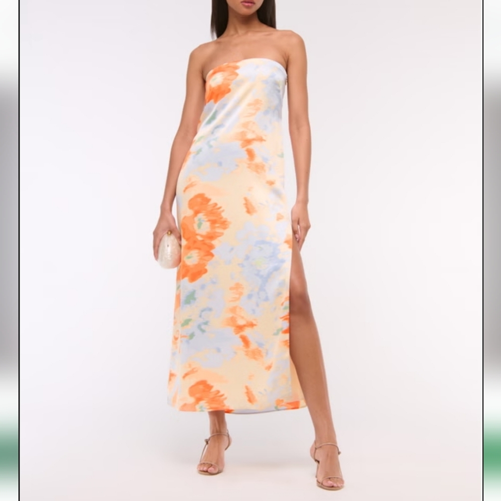 Abercrombie & Fitch NWT Strapless Slip Orange and Blue Maxi Dress